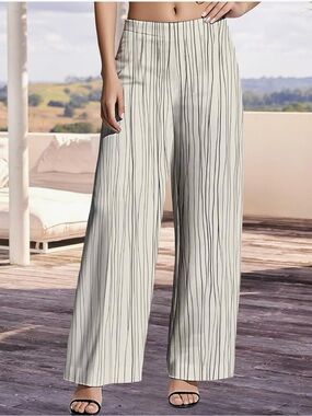 Wide Leg Striped Pants - Cream/Black